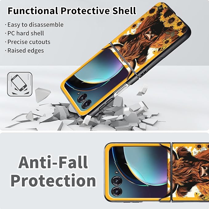 for Motorola Razr Plus 2025 Case,for Razor Plus 2025 Phone Case Cute Slim Hard PC Ultra-Thin Anti-Scratches Shockproof Protective Cover,Cute Cattle Flower