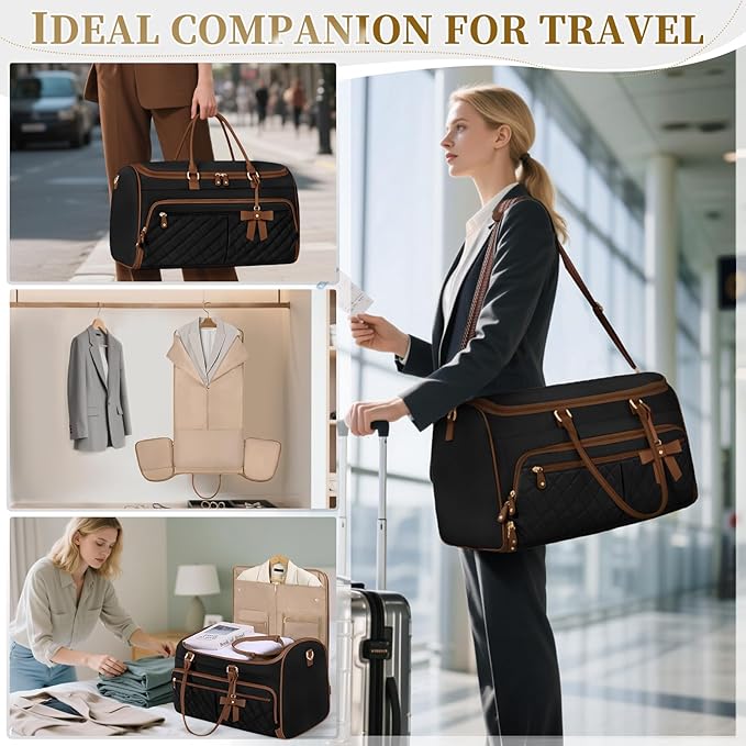 RAINSMORE Garment Bags for Travel Women Convertible Garment Duffle Bag for Hanging Clothes, Large Carry On Garment Bag with Shoe Bag & Wet Pocket, Foldable Dress Suit Business Travel Weekender Bags