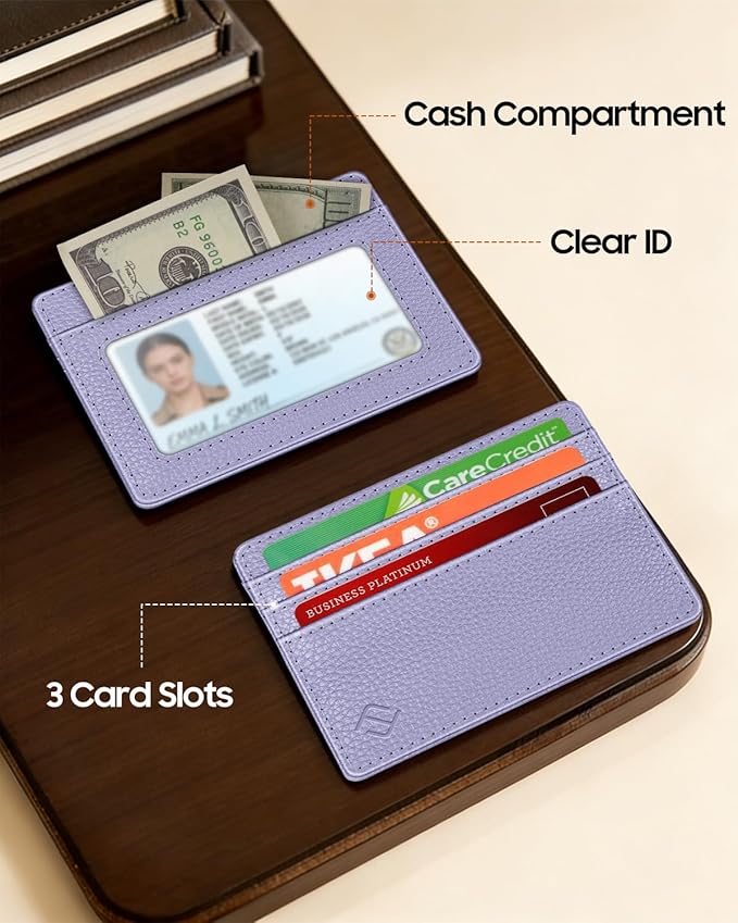 FINTIE Slim Minimalist Front Pocket Wallet, RFID Blocking Credit Card Holder Card Cases with ID Window for Men Women, Lilac Purple