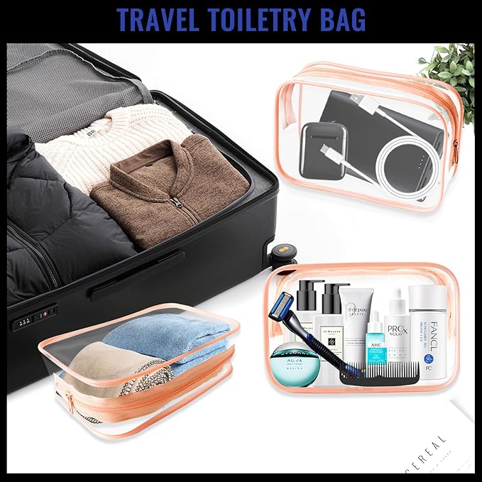 16 Pieces Clear Makeup Bags Bulk, TSA Approved Toiletry Bag for Travel, PVC Waterproof Travel Pouches Clear Pouch with Zipper for Men and Women Carry-on Travel Essentials Cosmetic Bags (Orange)