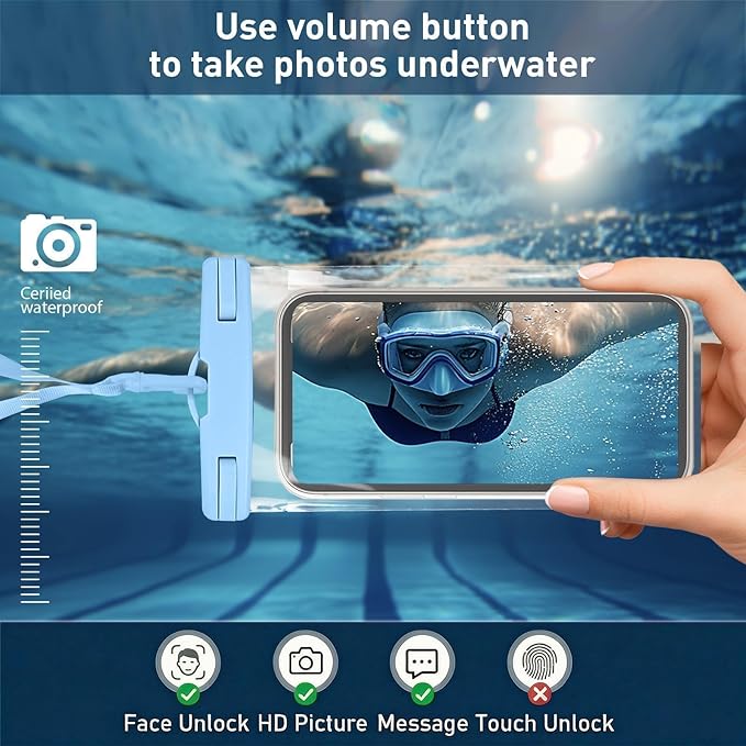 1/2 Pack Waterproof Phone Pouch Compatible with iPhone 17 16 15 Pro Max & Galaxy S24+/S23 7in Waterproof Phone Case, IPX8 Beach Travel Must Haves Dry Bag, Beach Essentials, Sea Blue, 1 Pack