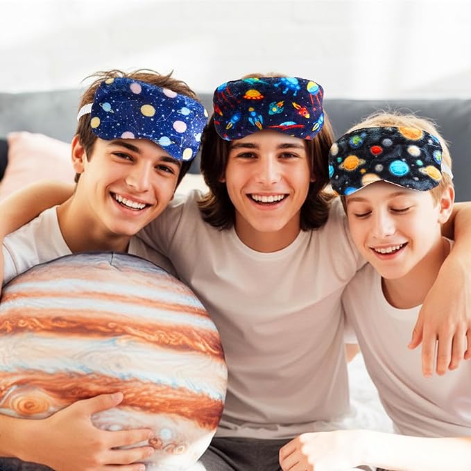 Cuffbow 6 Pack Plush Sleep Mask Set, Cute Plush Eye Masks for Sleeping, Soft Comfortable Travel Nap Blindfold, Sleepover Party Favors for Women(Astronaut,Blue)