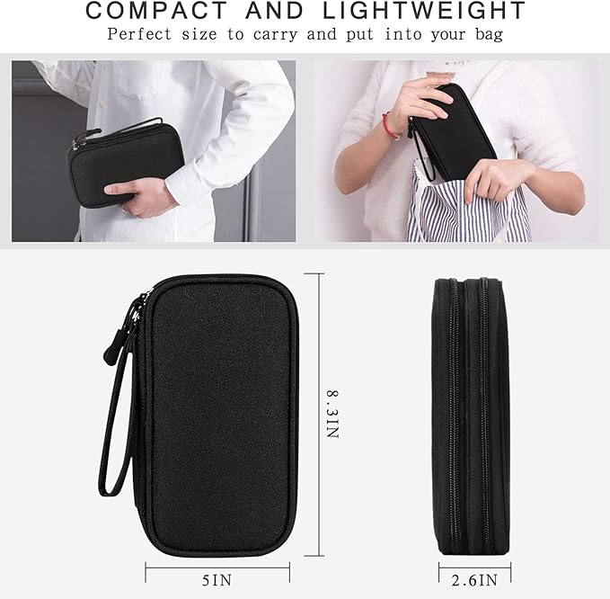 Skycase Electronic Organizer Travel Case - Waterproof Travel Cord Pouches for Organization, Cable Organizer, All-in-One Double Layers Storage Bag for Accessories, Charger, Cable, Black - Large