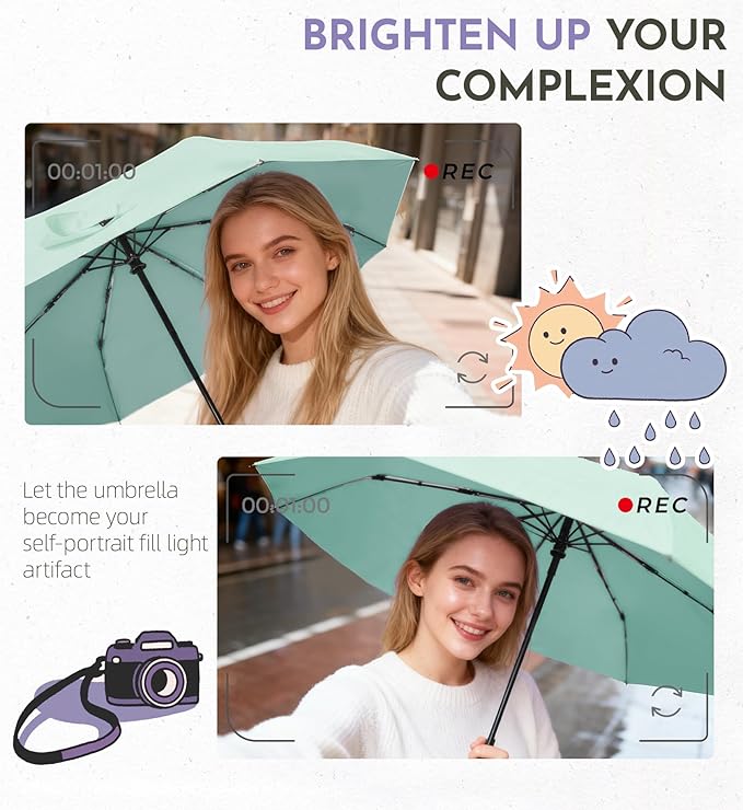 Windproof Travel Umbrella for Rain - 43" Compact Folding Umbrella, Reinforced Strong Frame, Lightweight Portable Parasol with UPF 100+ UV Sun Protection, Cruise Ship Essentials