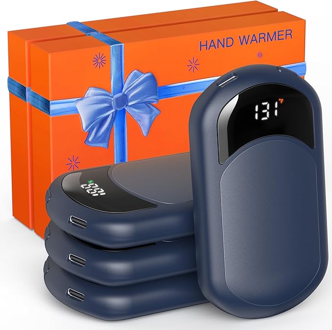Electric Hand Warmers Rechargeable, 104–131°F with Temp & Battery Display, 3 Heat Levels, Fast Heating, Smart Temp Control, Pocket-Size, Fits in Gloves, Gifts for Women & Men