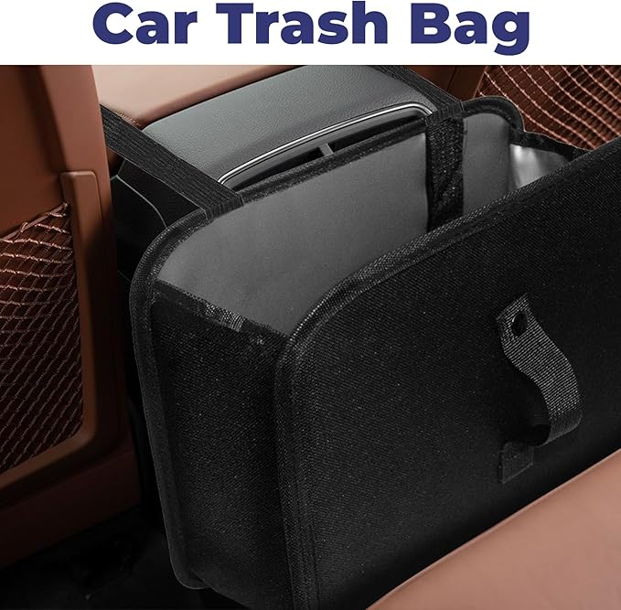 BFXM Car Trash Can, 2 Gallons Foldable Leakproof Car Garbage Can, Collapsible Hanging Car Trash Bin for Car Seat, Garbage Bags, Car Interior Accessories