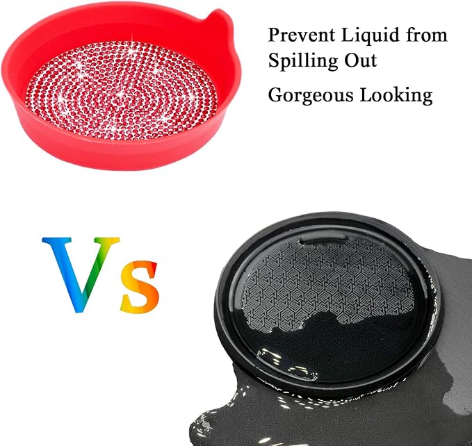 Amooca Car Cup Coaster Universal Non-Slip Cup Holders Bling Crystal Rhinestone Car Interior Accessories 4 Pack Red Whole Rhinestone