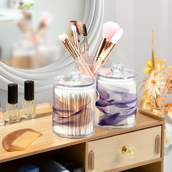 2 Pack Qtip Holder Organizer Dispenser Purple Calla Lily Flower Bathroom Storage Canister Cotton Ball Holder Container for Cotton Pads/Swabs/Floss