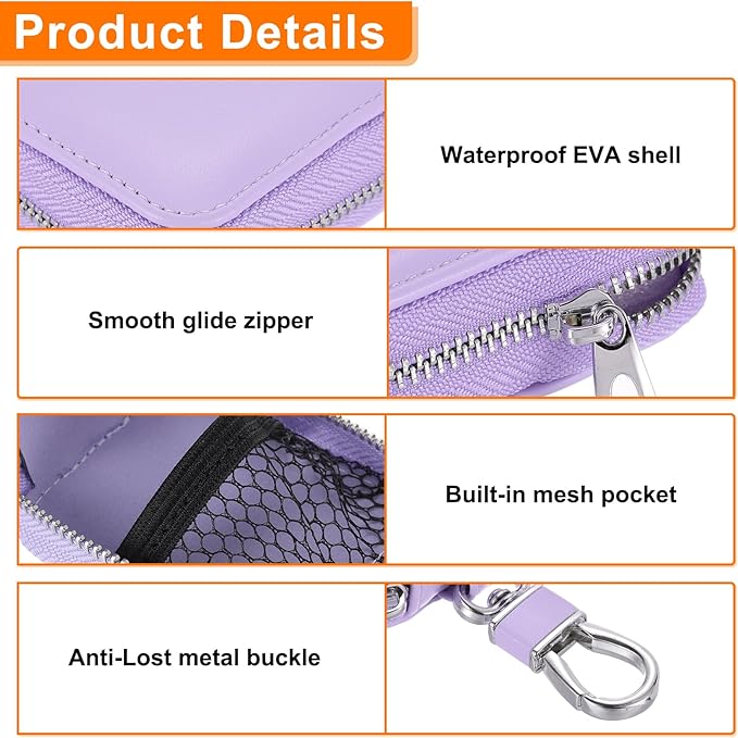 HARFINGTON Earbuds Cases, Earphone Case Holder, PU Leather Ear Buds Case Zipper Organizer Small with Mesh Pocket for USB Cable, Wireless Wired Earphones, Purple
