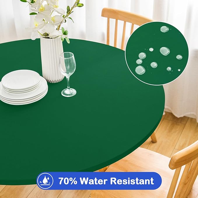 Wolkemer 2 Pack 5 Foot Green Fitted Tablecloth 60 Inch Round Elastic Edges Table Cloth, Spandex Stretch Table Cover with Machine Washable Fabric for Wedding Party Picnic Dining Indoor Outdoor