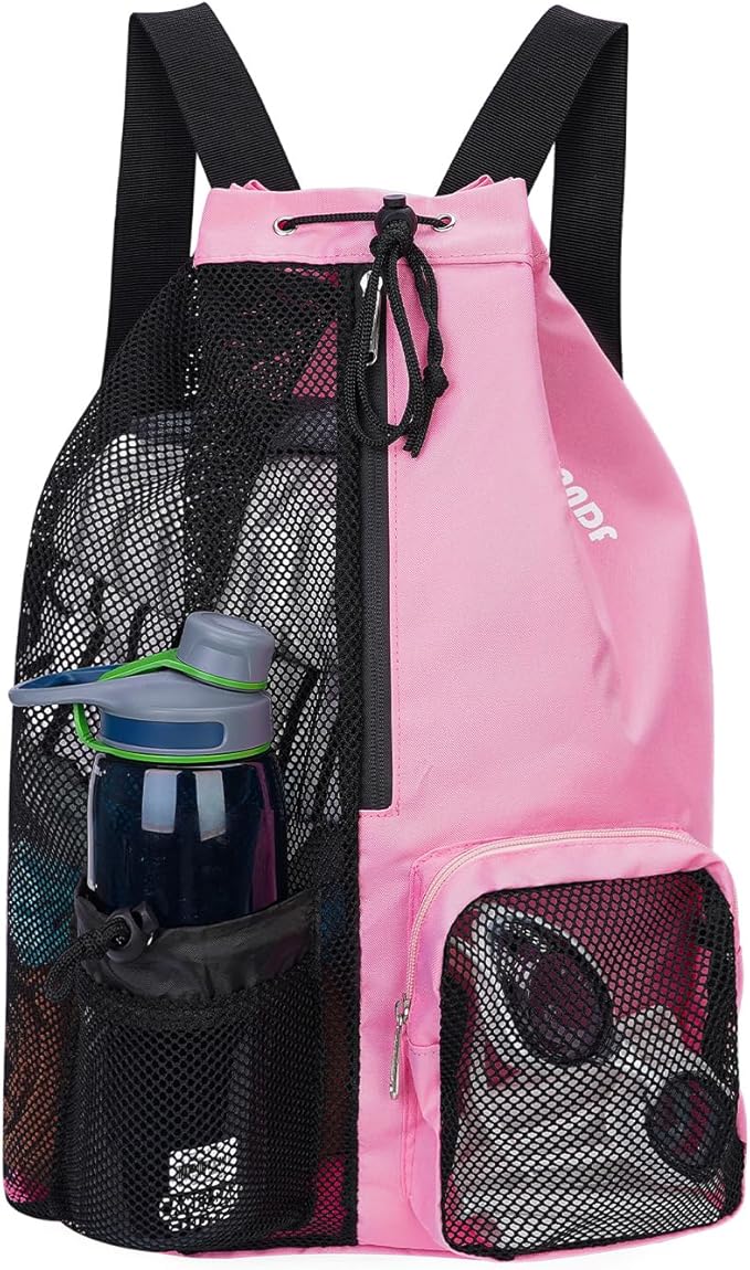 WANDF Swim Bag Mesh Drawstring Backpack with Wet Pocket for Swimming, Gym, and Workout Gear
