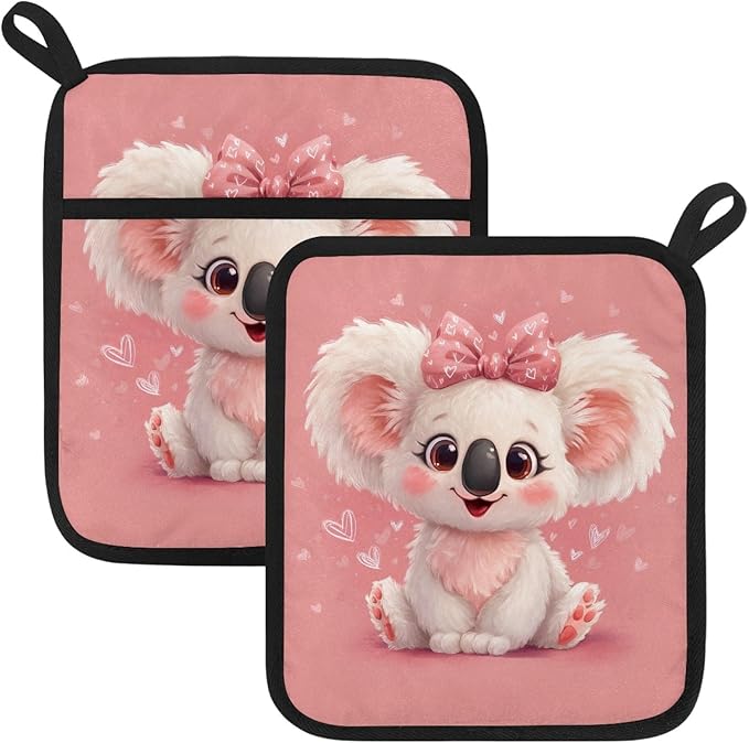 Cute Pink and Sloth Pot Holders with Pockets 2 PCS, Heat Resistant Oven Mitts Hot Pads for Kitchen Baking Cooking, Square Thick Pot Holders Kitchen Hot Potholders, 8.5x10 Inches