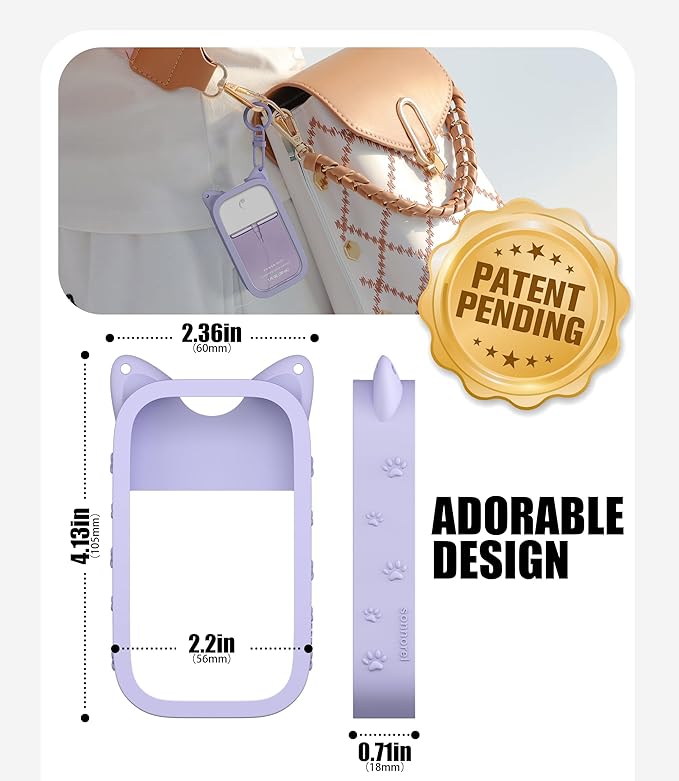 Sonnorel 1pcs Silicone Case Fit for Touchland Hand Sanitizer Spray (Fit for 30 mL Ver), with 2 Keychain Cute Cat Ear Paw (Light Purple)