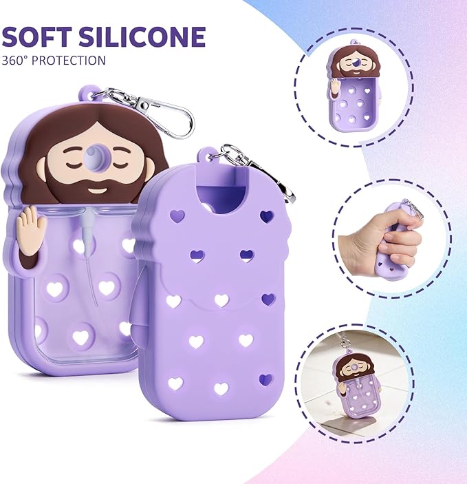 Cornholepy Cute Jesus Hand Sanitizer Keychain 30ml Silicone Spray Bottle Case for Purse Backpack School Office