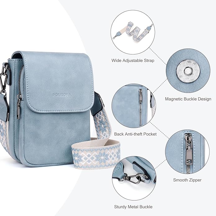 POIUGOYA Crossbody Bags for Women,Small Crossbody Purse with Triple Compartments,Cell Phone Wallet with Card Slots for Travel | Small