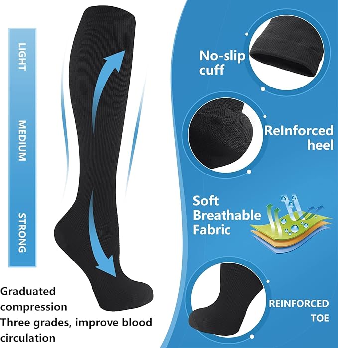 cerpite Compression Socks for Women & Men 6 Pairs Knee High Compression Socks 20-30 mmhg Best for Running,Nurse,Travel