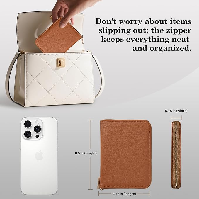 CoBak Passport Holder Cover with Safe Zipper Closure, Premium Passport Wallet for Travel, RFID Blocking Card Case, Waterproof Travel Accessories for Man, Pebbled Brown