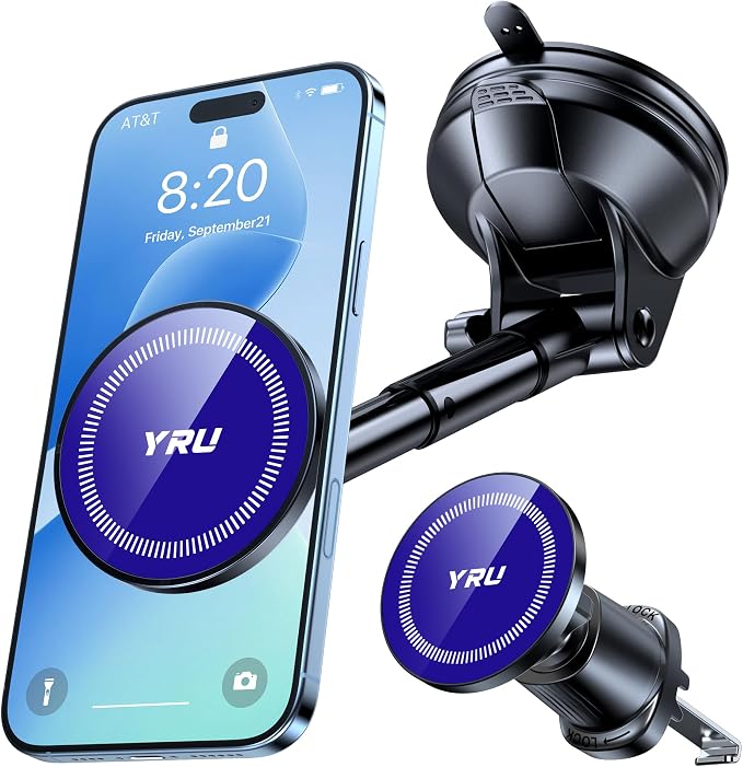 YRU Upgraded Magnetic Phone Holder Car【Patented & Super Magnet】 for MagSafe Mount Dashboard Windshield Vent Magnet Phone Cradle Stand for iPhone 17 16 15 14 13 12 Pro Max Samsung Truck, Navy Blue