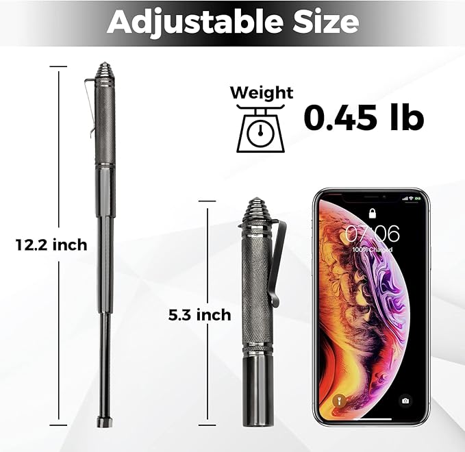 Retractable Trekking Pole for Hiking, 12.2" Compact Folding Walking Stick - Lightweight High-Hardness Alloy Steel, Adjustable Wrist Strap & Carry Holster for Backpacking and Outdoor Survival