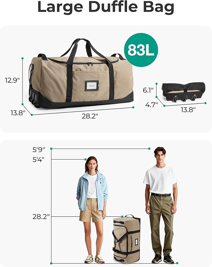 BAGSMART 83L Foldable Travel Bag, Large Duffle Bag for Travel, Weekender Duffel Luggage Bag for Sport College Camping, Water Resistant, Navy Blue