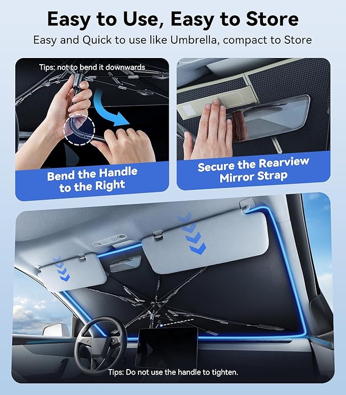 [Upgraded] Nmoiss Windshield Sun Shade Umbrella For Truck- [Vinyl Coating Heat Shield] Protect Car from Sun Rays & Heat Damage Keep Cool and Protect Interior, Spring Structure Edge Large 61" L x 35" W