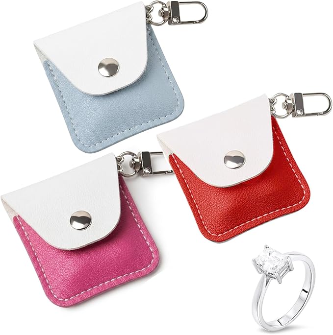 Leather Ring Holder Keychain for Gym, Portable Jewelry Travel Ring Keeper Case for Wedding ring and Necklaces