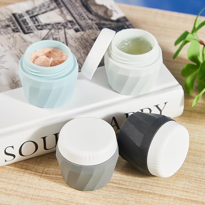 Silevoler Travel Containers for Toiletries, Premium Cosmetic Silicone Cream Jars, TSA Approved Leak-Proof Refillable Travel Size Toiletries with Clear Bag for Cosmetic Face Body Cream (Gray)