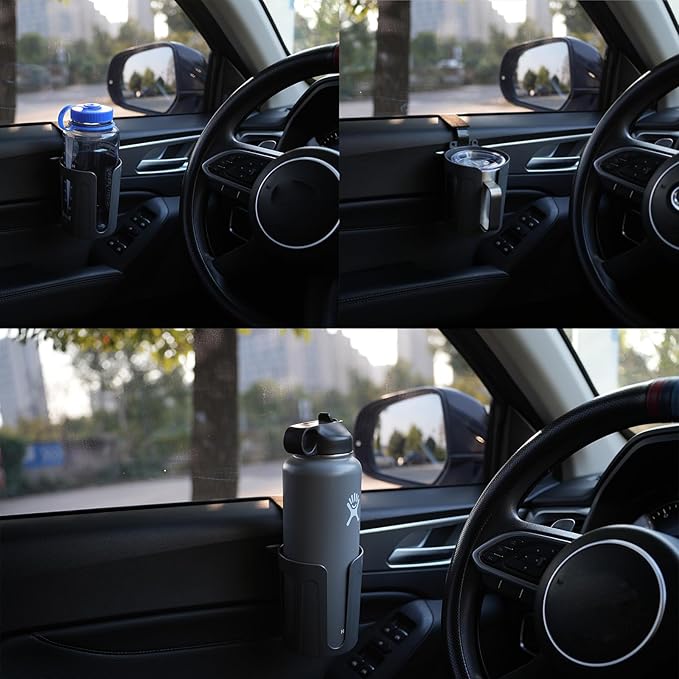 LITTLEMOLE Large Car Door Cup Holder, Vehicle Armrest Cup Holder for Almost Any Size Bottle or Can