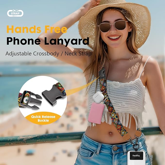 Icycay Phone Lanyard Crossbody, Boho Cell Phone Strap for Around The Neck Adjustable, Bohemian Teacher Anti Theft Cute Lanyard for ID Holder Key Accessories Travel Essential Mandala Women