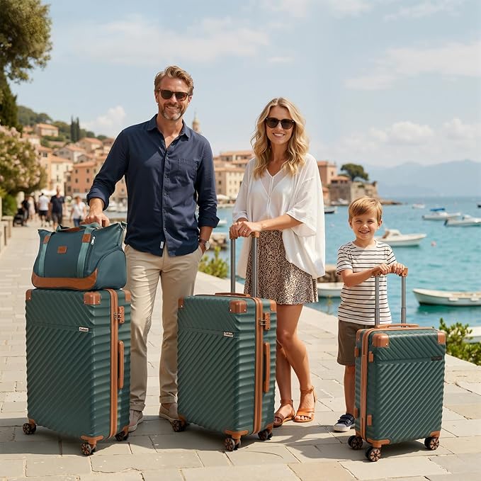 Cosbarn Luggage Sets 5 Piece with TSA Lock Spinner Wheels, Unisex Hard Case ABS Suitcase Set, Hardshell Lightweight Waterproof Travel Hardside Suitcases with Wheels for Women Men, Dark Green