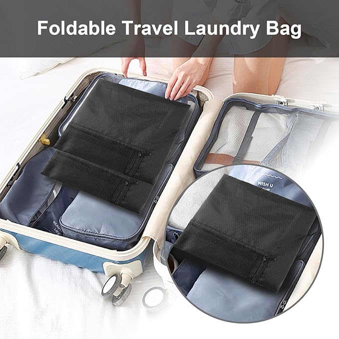 Laundry Bag Backpack Durable Laundry Bag with Shoulder Straps and Mesh Pockets Portable Laundry Hamper Dirty Clothes Bag for College, Travel, Laundromat, Apartment (Black)