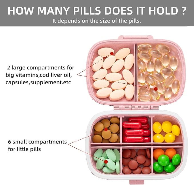 Cute Pill Organizer Small Bling Pill Case for Purse Medicine Vitamin Container Holder Daily Pill Box Container for Women Travel Medicine Kit(Letter B Pink)