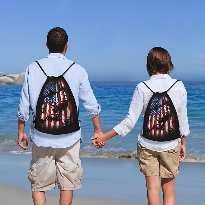 Eagle Outline Drawstring Backpack American Flag Gym Drawstring Bag Patriotic Gift for Independence Day Veterans Day Memorial Day, 4th of July Party Favor Goodies Storage Bags