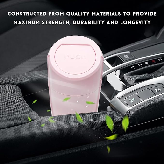 Car Trash Can with Lid, Portable Leakproof Auto Cup Holder Door Garbage Container, Multipurpose Waterproof Mini Cup Holder Trash Can Interior Organizer for Car Home Office (Pink)