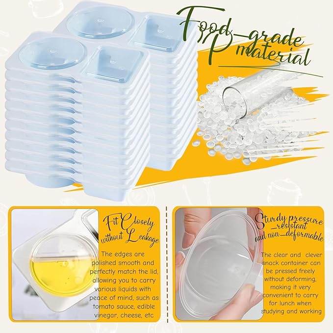 Snack Containers - Reusable 2 Compartment Condiment Containers with Lids for Take Out Sauce, Portion Control, Candies, Cookies (BLUE)