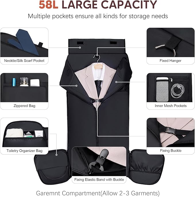 Carry on Garment Bag for Travel, Convertible Garment Duffle Bags for Men Women - 2 in 1 Hanging Suitcase Suit Travel Bags with Shoe Compartment