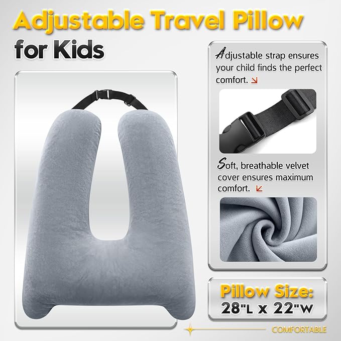 MAGIC ELEPHANT Travel Pillow for Car Sleeping, Car Pillow for Kids Travel and Adults, Neck Pillow and Road Trip Essentials for Kids, Light Grey