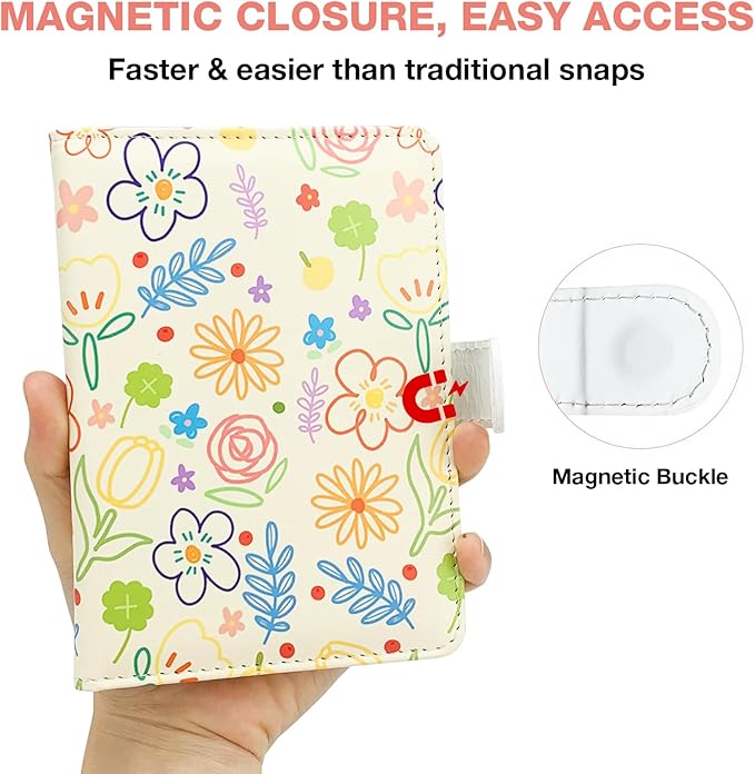 Passport Holder with Airtag Slot, RFID Blocking Leather Cover Wallet for Travel Essentials, Cute Passport Book with Magnetic Buckle, Travel Accessories for Women