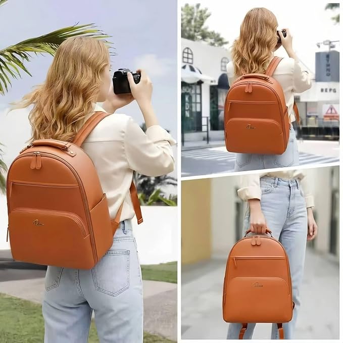 Camera Backpack Classic PU Leather for DSLR, Professional Camera Bag for Photographers with 15 Inch Laptop Compartment Large 20L