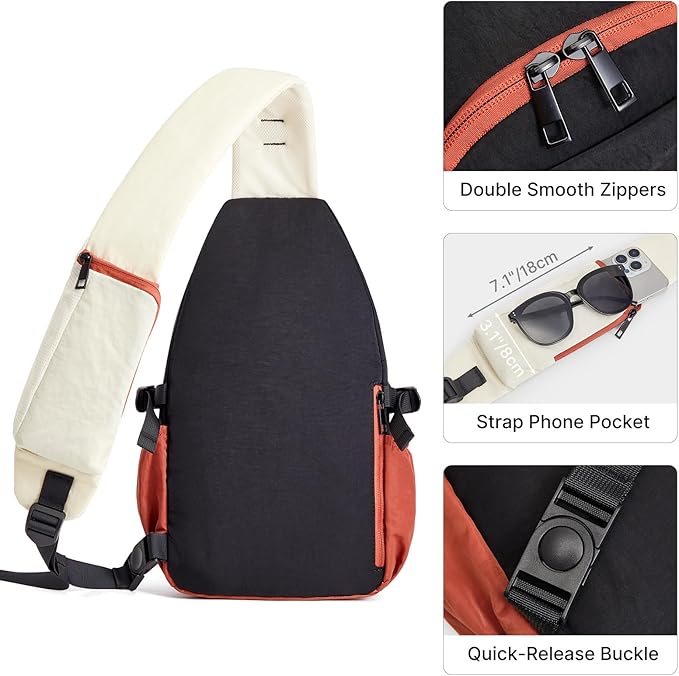 G4Free Sling Bag for Men Women, RFID Blocking Crossbody Bags, Hiking Daypacks Small Sling Backpack Chest Shoulder Bag Travel - Beige & Black