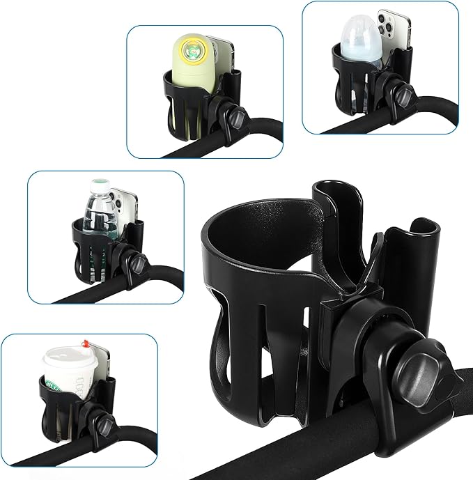 Accmor Stroller Cup Holder with Phone Holder, Universal Cup Holder for Walker Wheelchair Bike, 360° Rotatable Stroller Cup Holder Attachment Accessories for Walker, Wheelchair, Scooter