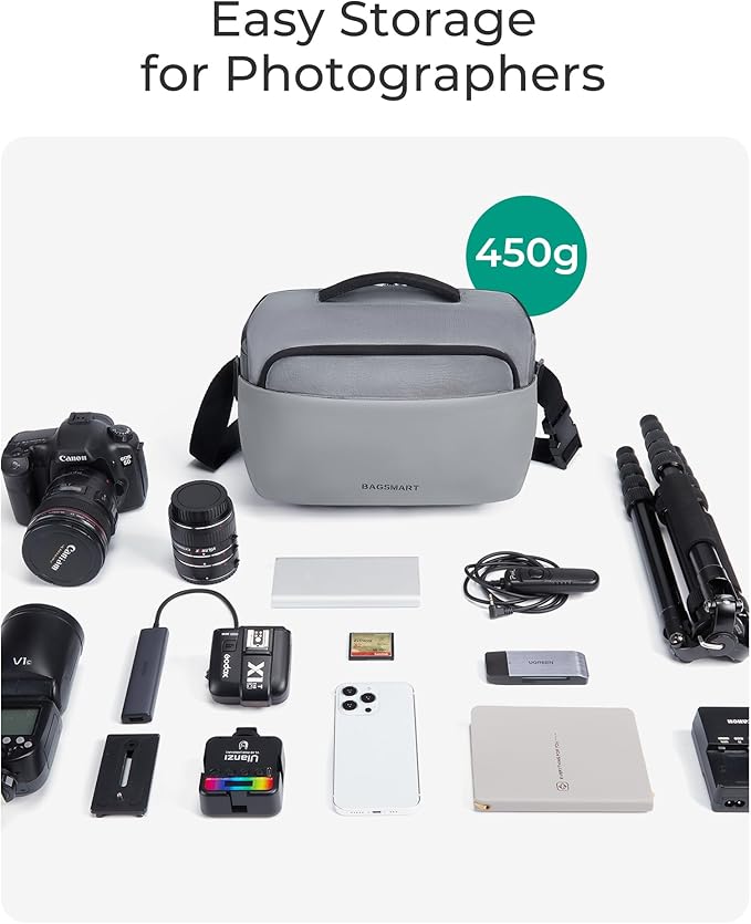 BAGSMART Camera Sling Bag, Small Camera Bags for Photographers with Tripod Holder, Waterproof DSLR/SLR/Mirrorless Camera Bags Crossbody with Rain Cover, Compatible with Canon Sony Nikon, Beige