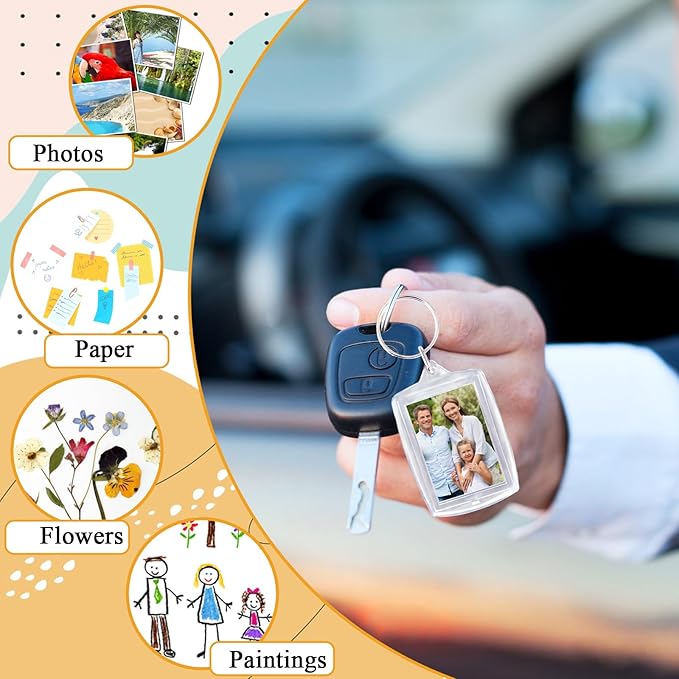 Qyyiguf 30 Pcs Acrylic Photo Frame Keyring,Keychain Clear Acrylic with Split Ring,Photo Insert Keychains for Personalised Custom,Artwork,Gifts