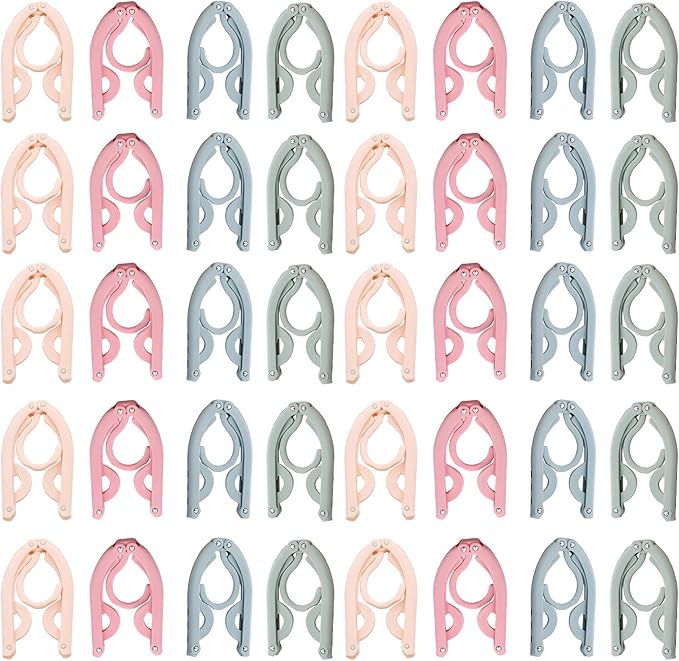 40 Pcs Set Multicolor Foldable Hangers, Multi Travel Hangers Foldable Lightweight for Suitcase, Compact Plastic Design, Plastic Hanger for Trip