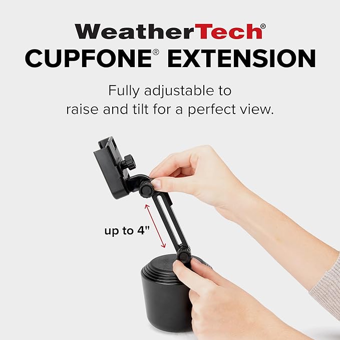 WeatherTech CupFone Two View with Extension – Adjustable, Universal Cup Holder Cell Phone Mount Car & Truck Accessory – Best Design for iPhone & Smartphone Charging – Black Metal Knobs