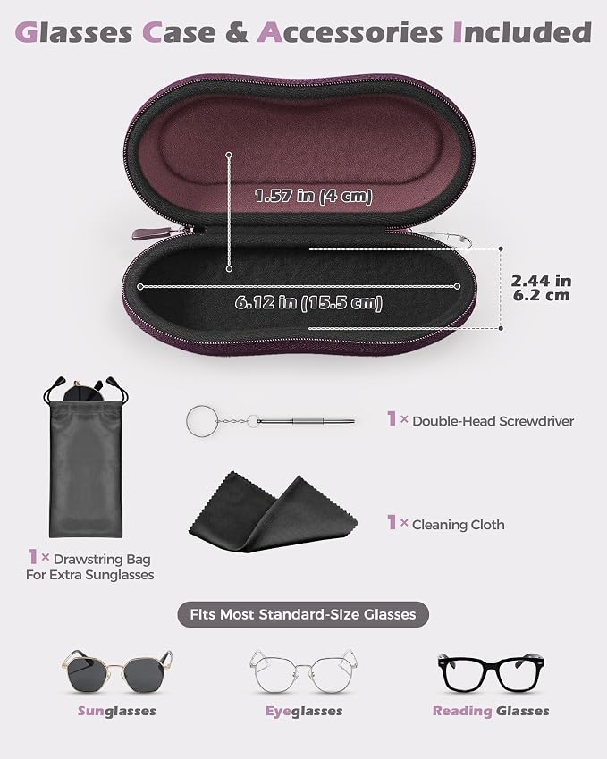 ProCase Sunglasses Case, Hard EVA Shell Shockproof Eyeglass Case for Men Women with Metal Hanging Hook and Velvet Lining, Travel Zipper Sport Glasses Holder Organizer for Gifts- Plum