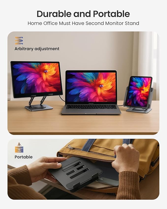LOXP Adjustable Tablet Stand, 360 Rotating iPad Stand with Heavy-Duty Base, Tablet Holder Compatible with 4.7-16.9" Device, iPad Pro Air Mini, Kindle, Surface Tablet, Portable Monitors - Black