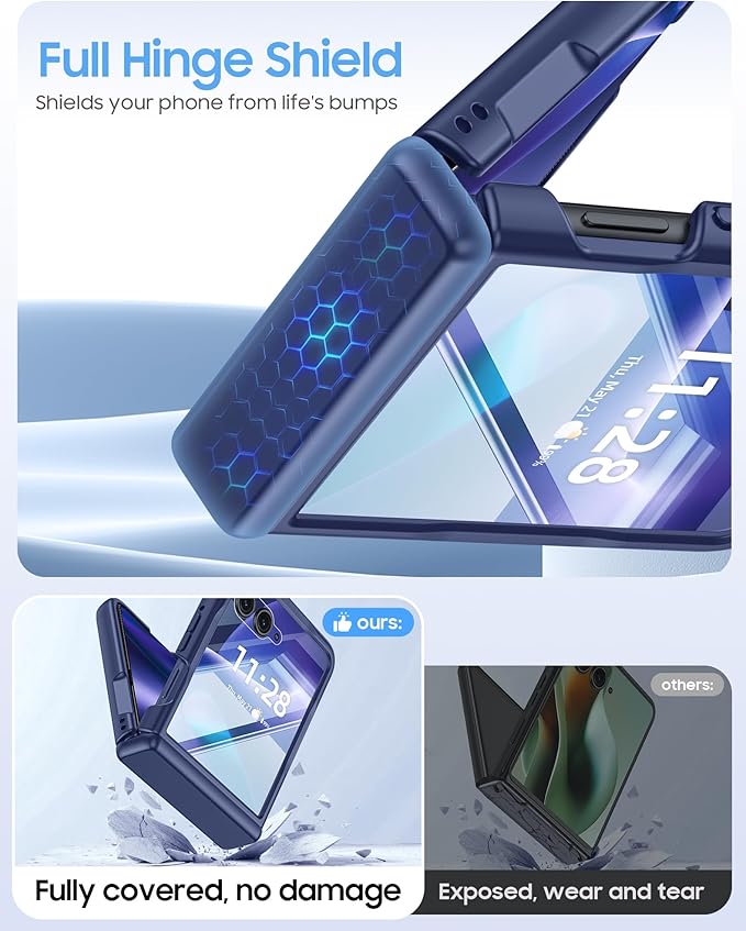 Magnetic for Motorola Razr+ Plus 2026,Razr+ 2025/2024 Case,Hinge Protection, Screen Protector, Compatible with MagSafe, Translucent Frosted, Shockproof Cover for Razr+ 2026/2025/2024-Blue