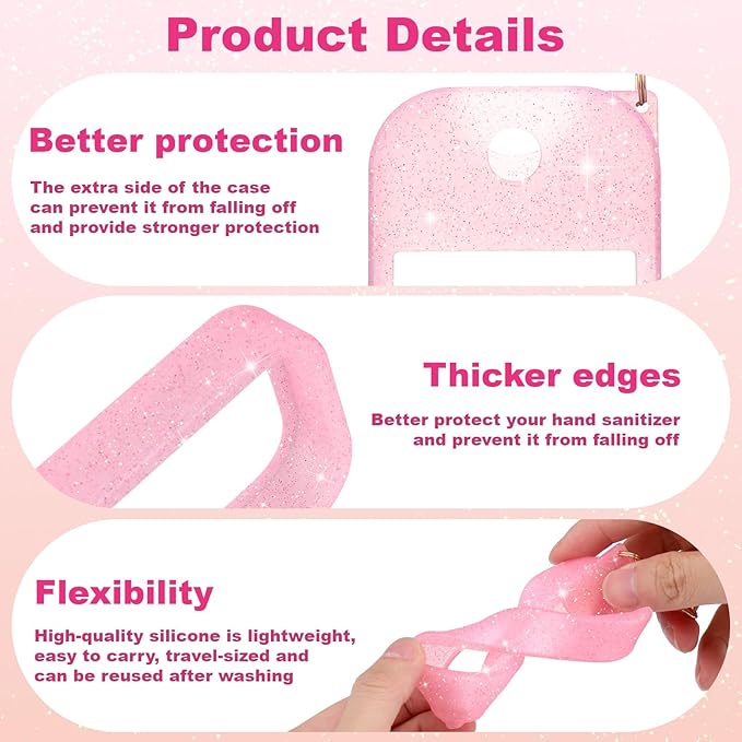 Palksky Hand Sanitizer Spray Case for Touchland,Protective Case with Keychain for Power Mist and Glow Mist1 fl oz(Glitter Sequin Pink and Black),Travel Size