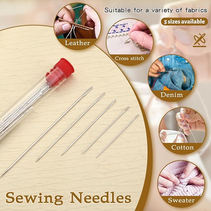 SHWAKK Sewing Kit for Adults, Stainless Steel Needles for Hand Sewing with Thimble, Threader, Thread Rippers, Big Eye Steel Needle and Thread Kit for Beginner, Traveler and DIY Crafter
